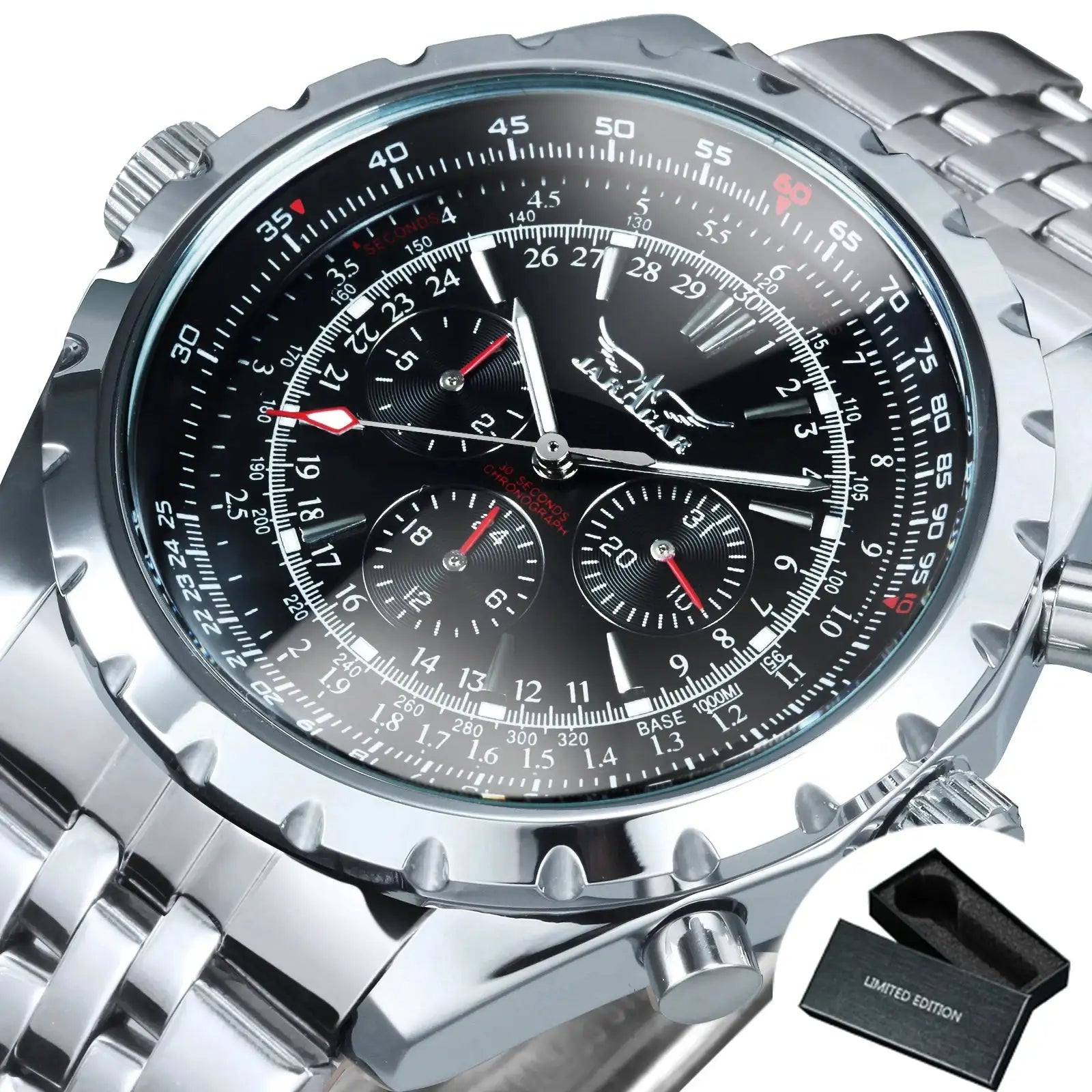 Jaragar Automatic Watch for Men Military Multifunction 3 Sub-Dials Sports Mechanical Watches Top Brand Luxury Leather Steel Band Lootquake LLC