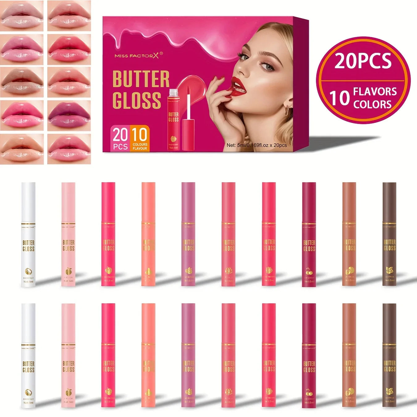 20pcs/box of 10 color moisturizing lip gloss - Long lasting moisturizing, glossy effect, essential for beauty care Lootquake LLC