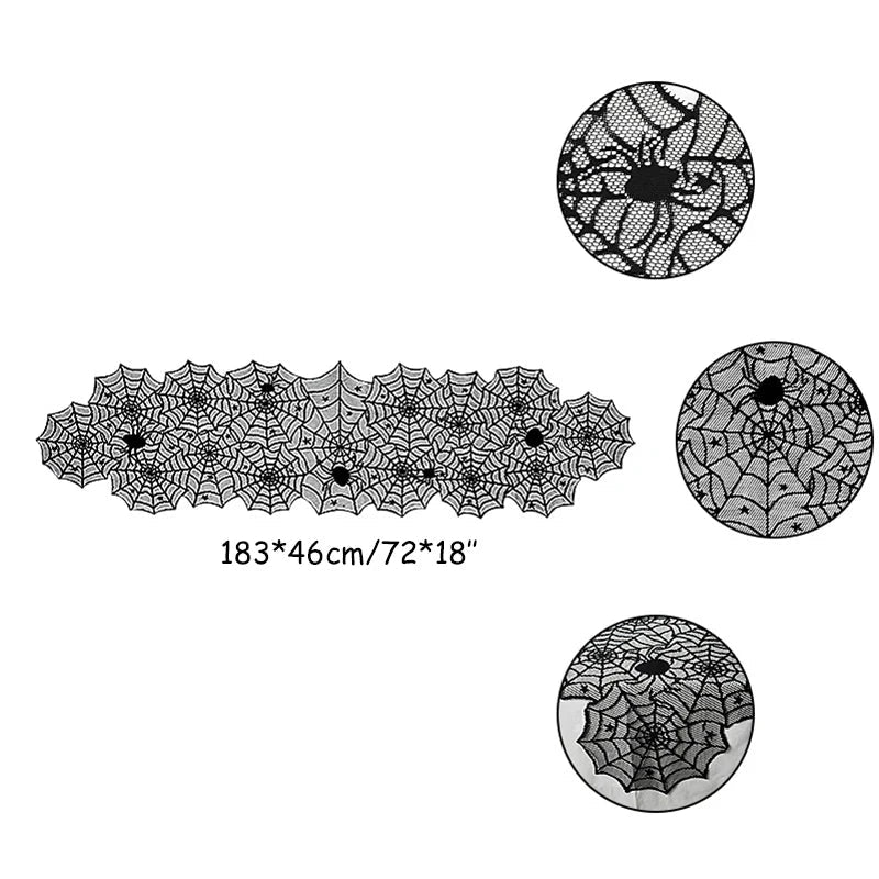 Halloween Decoration Lace Spider Web Skeleton Skull Tablecloth Black Fireplace Mantel Scarf Event Party Decoration Supplies Lootquake LLC