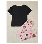 Women's Sleepwear Cozy Heart Print Relaxed Fit Pajama Set Short Sleeve Tee Top & Pants Nightwear 2 Piece Pyjama for All Seasons Lootquake LLC