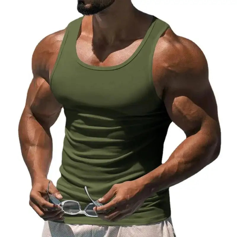 American Vest, Summer Europe And The United States Men Stretch Sports Gym Training, Tight Hurdle Sleeveless Top Solid Color Vest