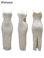 New Sequin Hollow Out Spaghetti Strap Backless Mermaid Long Dresses Women Elegant Celebrity Party Evening Wedding Bodycon Gowns