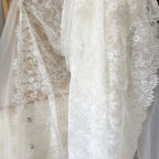3Meters/lot Off White French Chantilly Lace Fabric , Eyelash Embroidery Lace Craft Bridal Veil Lace Accessory 150cm Width