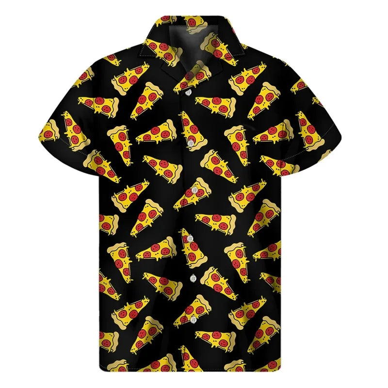 3D Print Pepperoni Pizza Graphic Aloha Shirts For Men Short Sleeve Oversized Beach Hawaii Shirts Mens Button Up Tee Shirt Tops Lootquake LLC