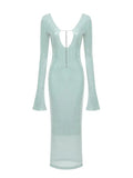 BEVENCCEL Sexy Luxury Sequins Deep V Long Sleeve Backless Sequins Long Dress Elegant  Bodycon Maxi Evening Party Clubwear Dress