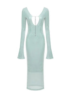 BEVENCCEL Sexy Luxury Sequins Deep V Long Sleeve Backless Sequins Long Dress Elegant  Bodycon Maxi Evening Party Clubwear Dress