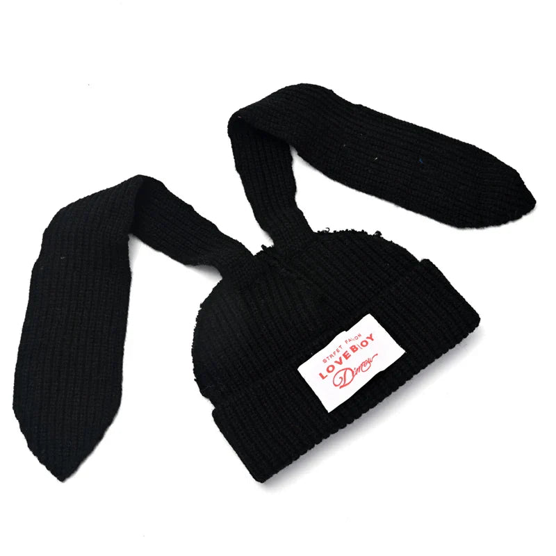 2023 New Long Ear Fox Hat Skullies Beanies Women Cute Rabbit Ears Crochet Knitted Hat Men Winter Hip-hop Warm Cap Christmas Gift Pi-Mart