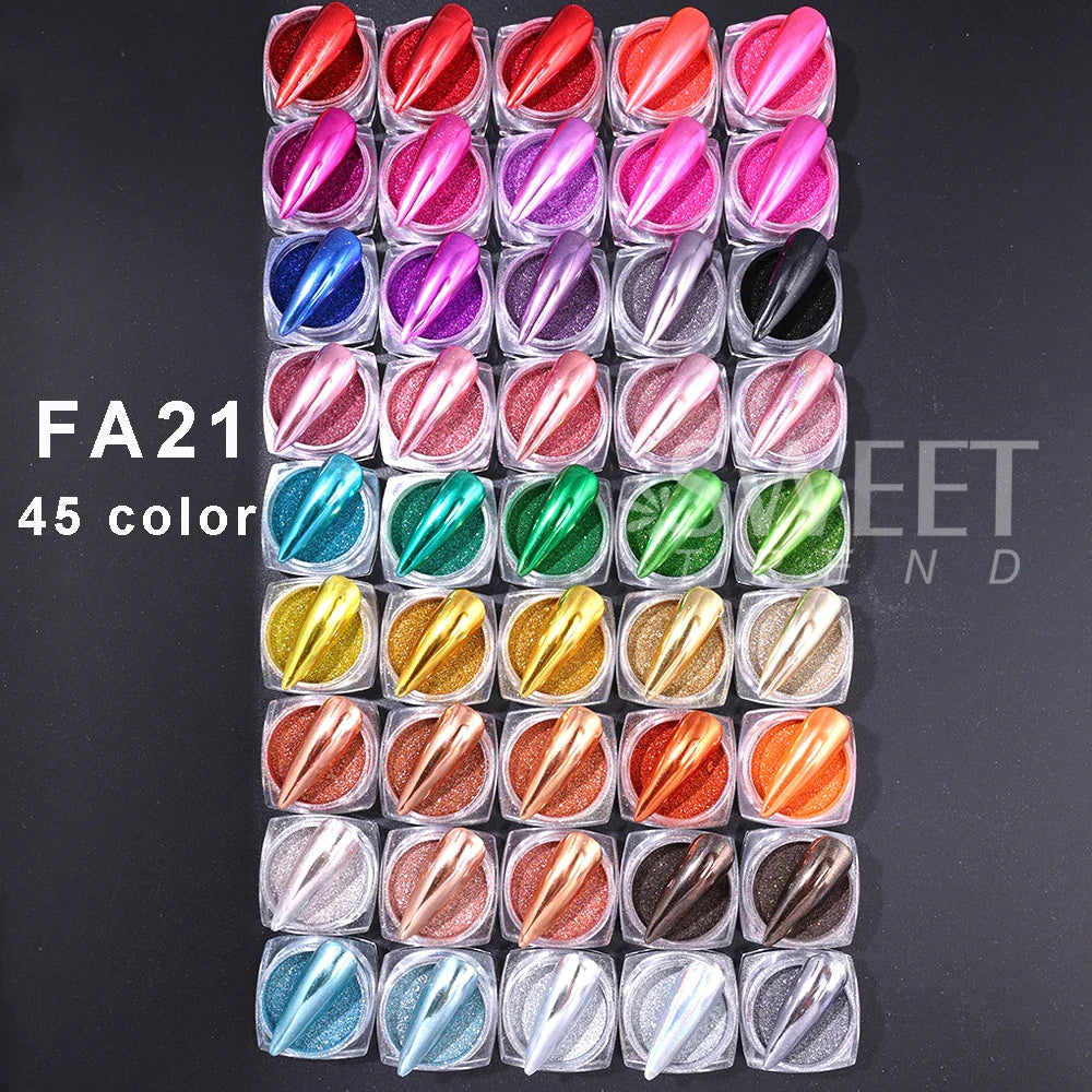 24/45 colors Mirror Chrome Nail Glitter Powder Metallic Effect Dust Holographic UV Gel Polish Manicure Decoration Nail Supplies Lootquake LLC