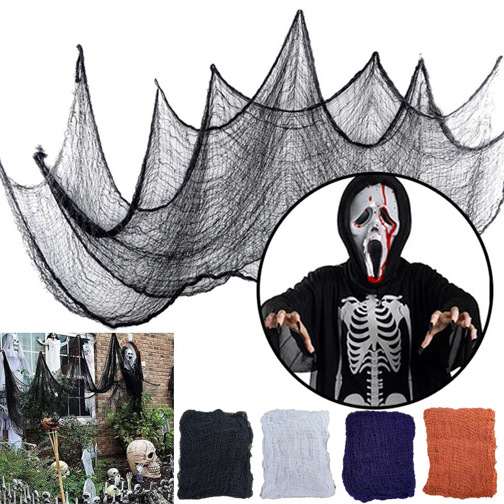 76x183cm Halloween Decorations Black Creepy Gauze Cloth Window Table Door Net Spooky Fancy Dress Party Haunted House Wall Decor