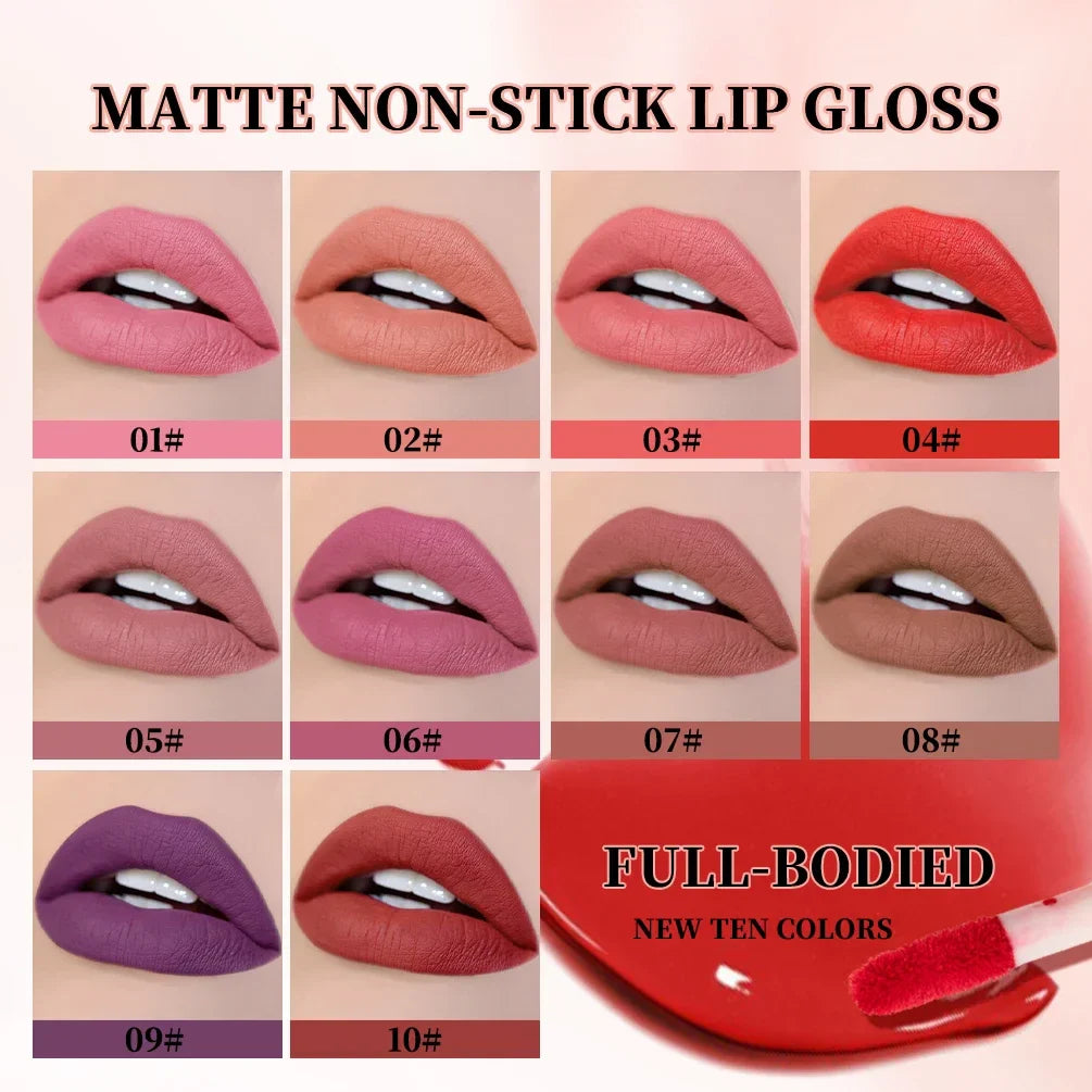 QIBEST 10 Colors Nude Matte Liquid Lipstick Waterproof Silky Lip Gloss Non-Stick Cup Lasting Purple Red Lip Tint Durable Makeup Lootquake LLC