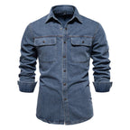 AIOPESON Brand New Mens 100% Cotton Denim Shirts Double Pocket Casual Cowboy Mens Shirts Long Sleeve Autumn Jeans Shirts for Men Lootquake LLC