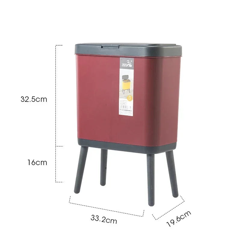 Trash Can Large Capacity Kitchen High Foot with Lid Press Type Waste Bin Kitchen Garbage Container Office Plastic Trash Can