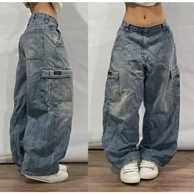 2024 New American Trend Retro Hip-hop Embroidery Pattern Baggy Jeans For Men And Women Y2K Harajuku Gothic Wide Pants Streetwear Lootquake LLC