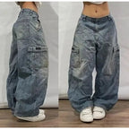 2024 New American Trend Retro Hip-hop Embroidery Pattern Baggy Jeans For Men And Women Y2K Harajuku Gothic Wide Pants Streetwear Lootquake LLC