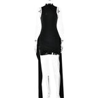 Turtleneck Sleeveless Mini Dress | Ruched Asymmetrical Party Dress - Femstylo