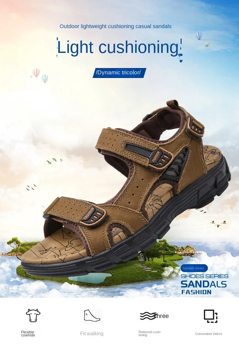 Outdoor Wading Summer Sandals For Men Anti Slip Cool Leather Slides With Arch Support and Massage Plus Size Beach Sandalias Lootquake LLC
