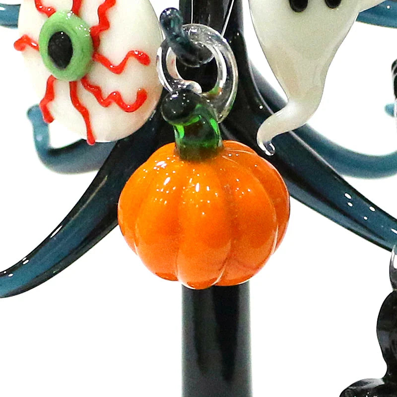 Halloween Decor Cute Glass Tree Figurine Ornaments with Mini Owl Spider Bat Pumpkin Cross Ghost Evil Eye Heart Moon Hat Pendant Lootquake LLC