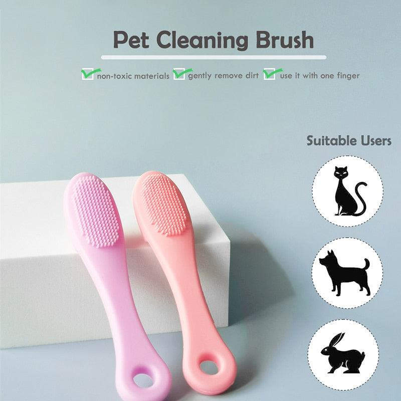 Soft Pet Finger Brush Cats Brush Toothbrush Tear Stains Brush Eye Care Pets Cleaning Grooming Tools Dog Cat Cleaning Supplies Soft Silicone Toothbrush with Long Handle for Dog Cat Pet Dental Care Stevvex