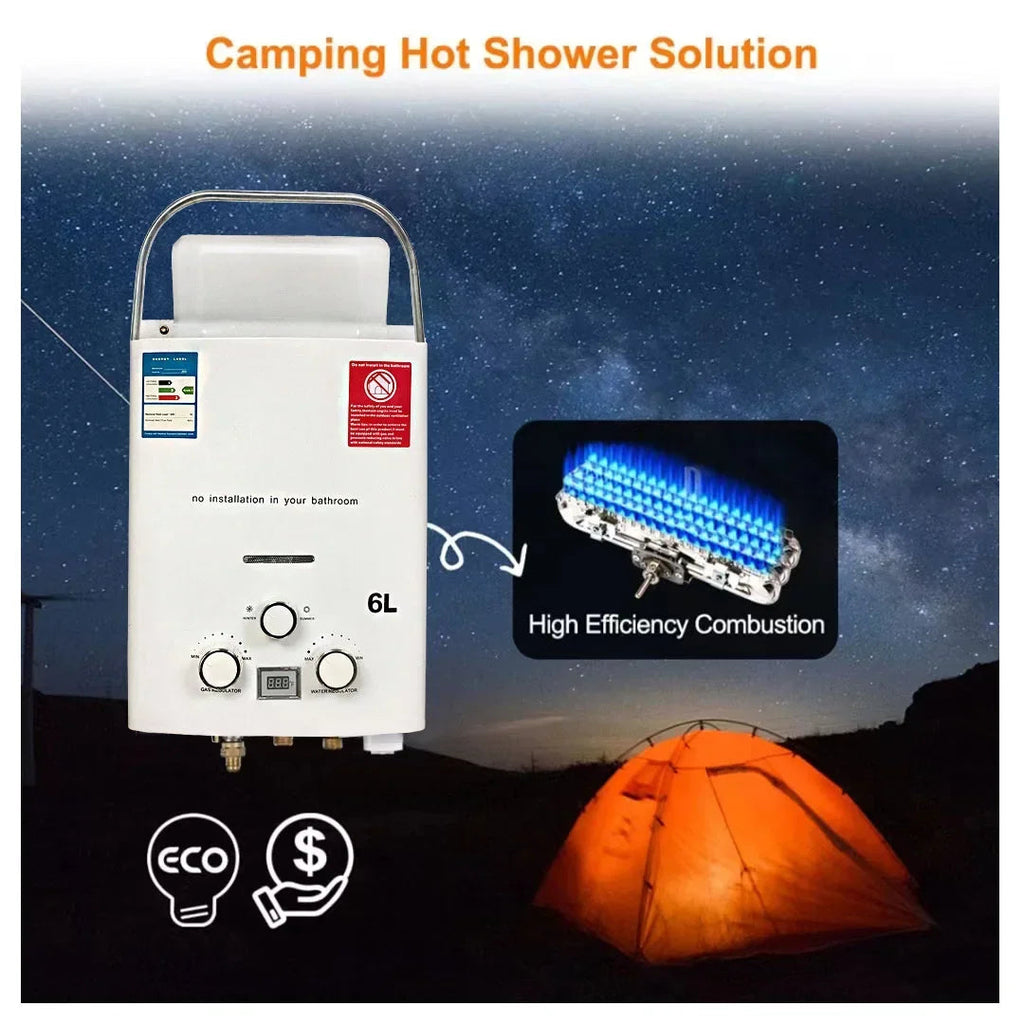 LPG Propane Gas Tankless Water Heater 6L Outdoor Camping Instant Heating Bath With Shower Head Hot Water Heater Car Truck Tent Lootquake LLC