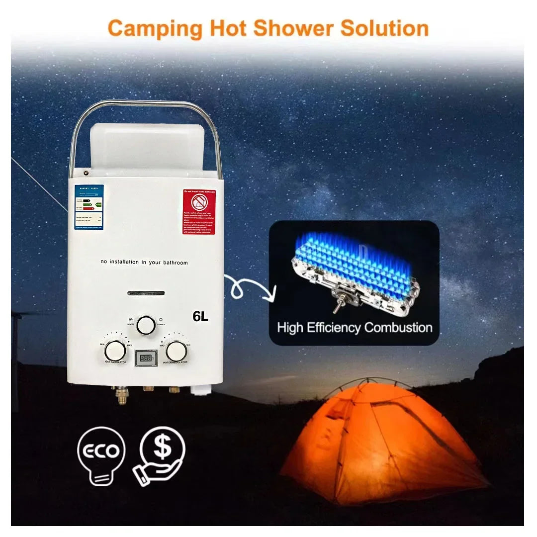 LPG Propane Gas Tankless Water Heater 6L Outdoor Camping Instant Heating Bath With Shower Head Hot Water Heater Car Truck Tent Lootquake LLC