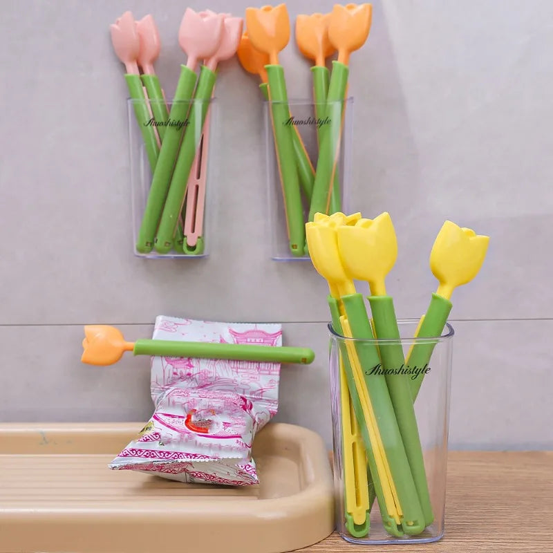 5Pcs Tulip Seal Clips Kitchen Food Snack Seal Sealing Bag Clips with Magnetic Storage Box Reusable Bag Sealer Home Storage Tools Lootquake LLC