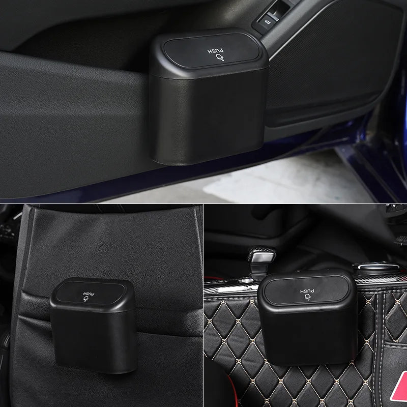 Car Trash Can Door Side Hanging Storage Bucket Lid Mini Box Bin Auto Dust Interior Rubbish Bag Garbage Accessories Push Dustbin