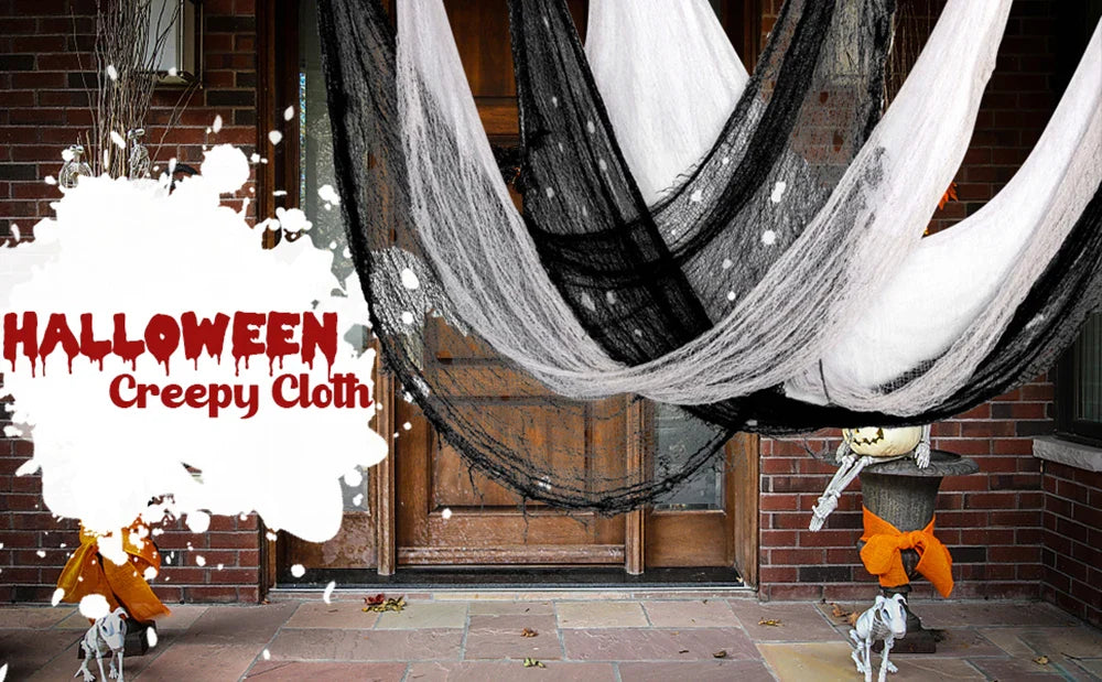 Halloween Decoration Black White Creepy Cloth Spooky Gauze Fabric Window Door Cover Scary Party Horror House Props Hallow Favors Lootquake LLC