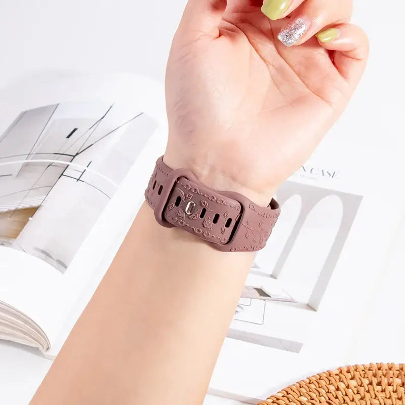 Apple Watch Silicone Band - Floral Engraved - Stylish Design - SJB-DIAMOND ELITES