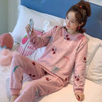 Thickened Warm Sleepwear for Winter Plus Size Padded Flannel Long Sleeve Student Pajamas Loungewear Two Piece Nightwear Homewear Lootquake LLC