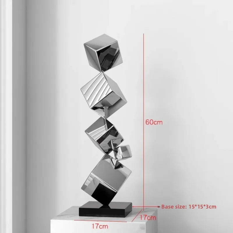 Stainless Steel Geometric Modeling Statues Modern Simple Luxury Living Room Entrance Hall Lobby Creative Sculptures Home Decor Lootquake LLC