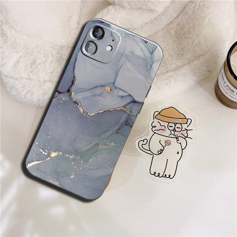 Luxury Marble Texture Phone Case For iPhone X XR XS 7 8 6S 6 5 Plus Silicone Anti Fall Back Cover Ultra Thin Soft Silicone Protective Shockproof and Scratch Resistant with Cute Design Pattern Case Stevvex