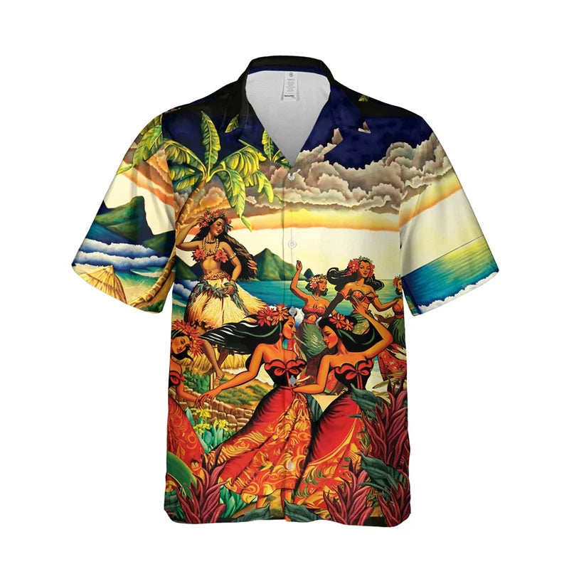3D Print Hula Girl Graphic Beach Shirts For Men Casual Short Sleeve Hawaiian Dancer Blouses Aloha Beach Button Shirts Mens Tops Lootquake LLC
