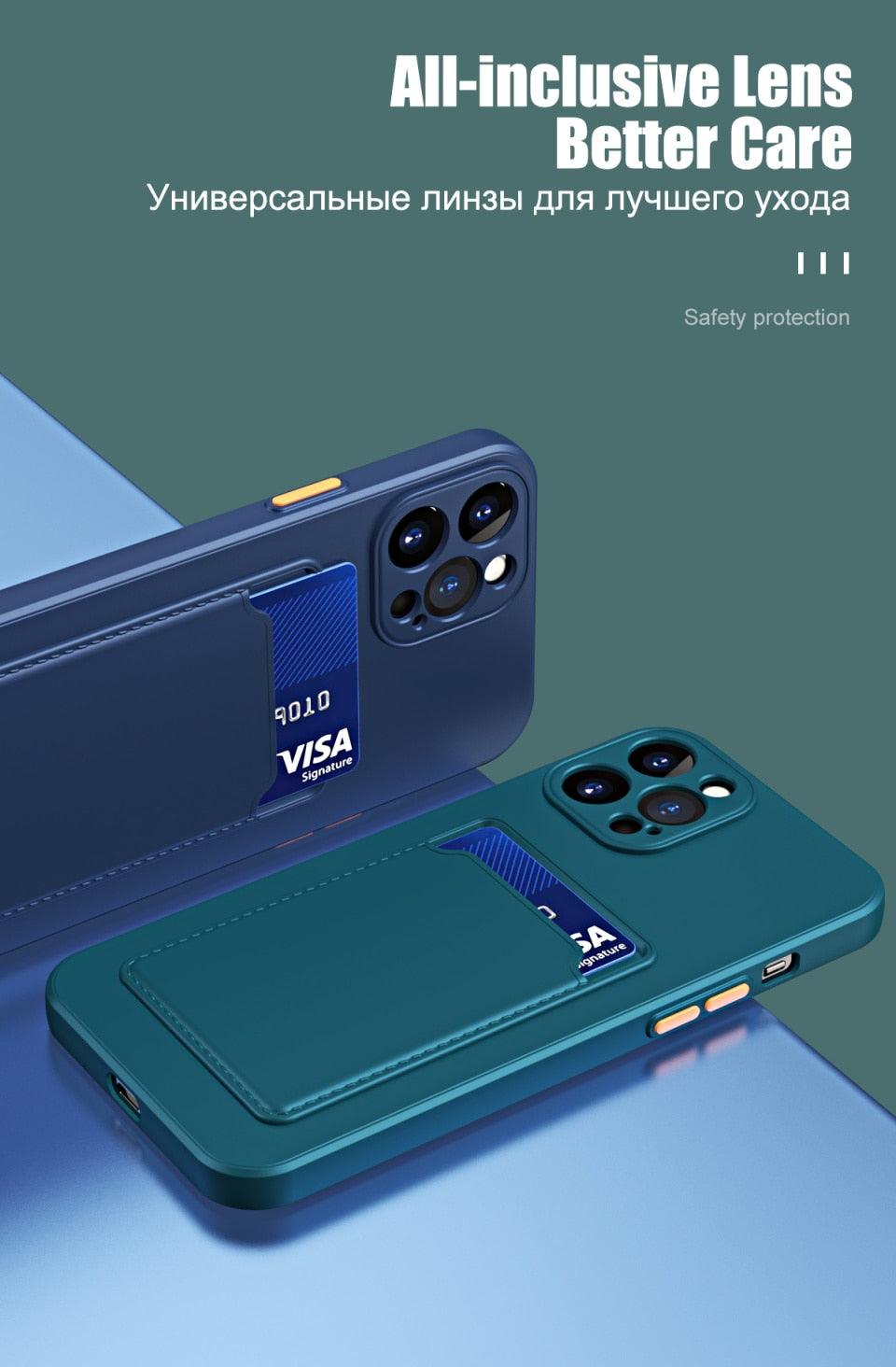 White Soft Wallet Card Holder Phone Case For iPhone 11 12 13 Pro Max Camera Protective Case Wallet Holder Cover Soft Portable Silicone Back Cover Durable Phone Case Stevvex
