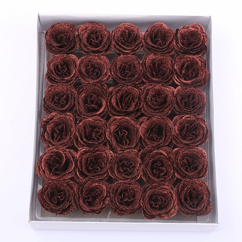 30pcs of 7cm Glitter spray artificial flower rose for Christmas gift hot Valentine DIY bouquet easter wedding Birthday decor Lootquake LLC