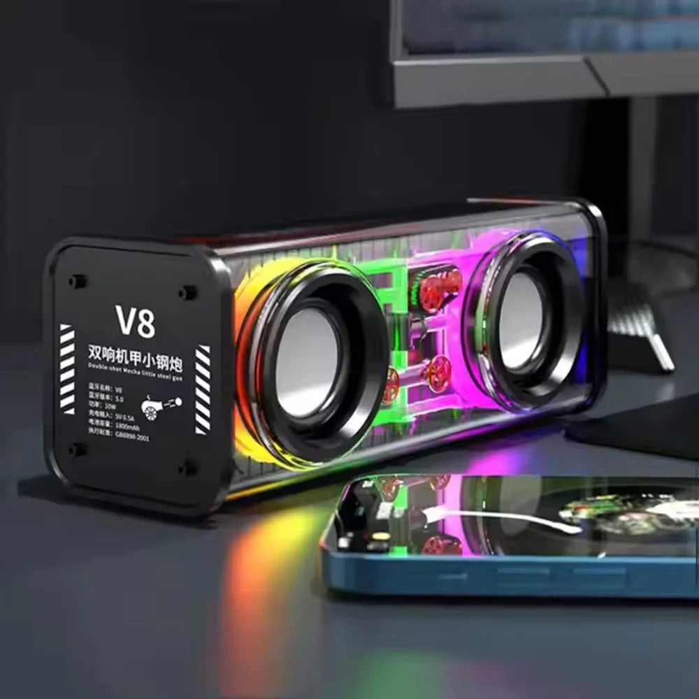 Bluetooth 5.0 Dual Speakers Wireless RGB1800mAh Transparent Mecha Speakers  Light Effect Loudspeaker Bass Subwoofer Mini Speaker Lootquake LLC