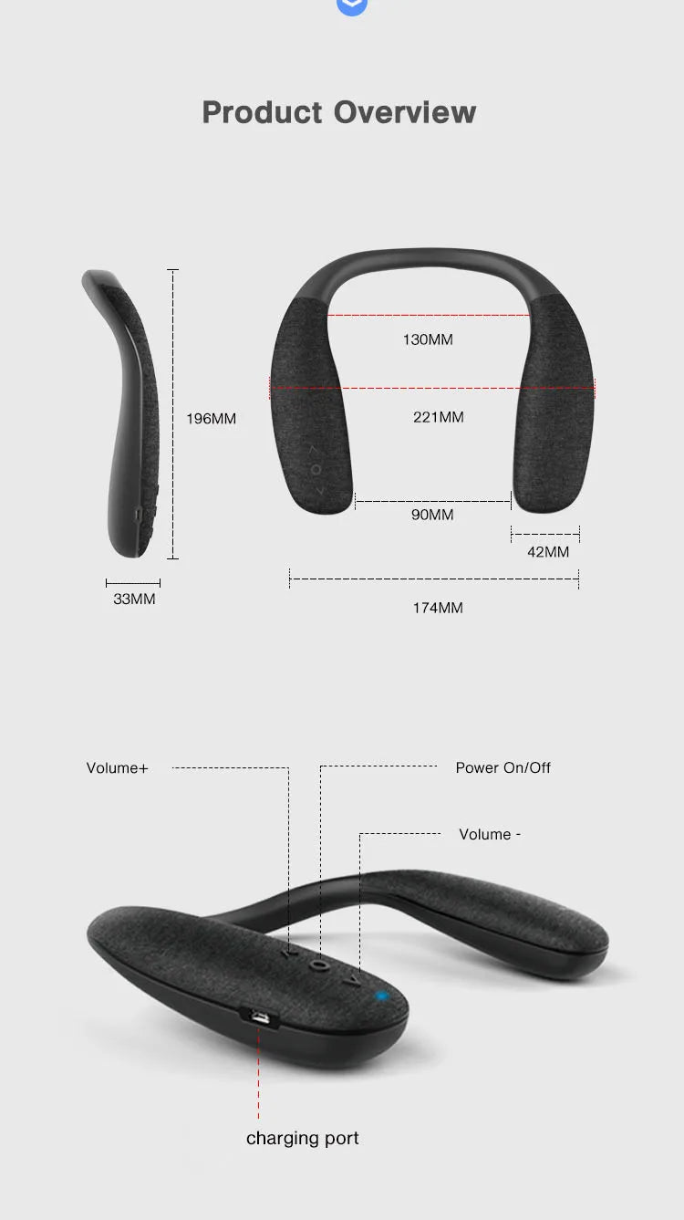 Neckband Bluetooth Speakers 12H music Wireless Wearable Speaker True 3D Stereo Sound Portable Personal Speakers with microphone Lootquake LLC