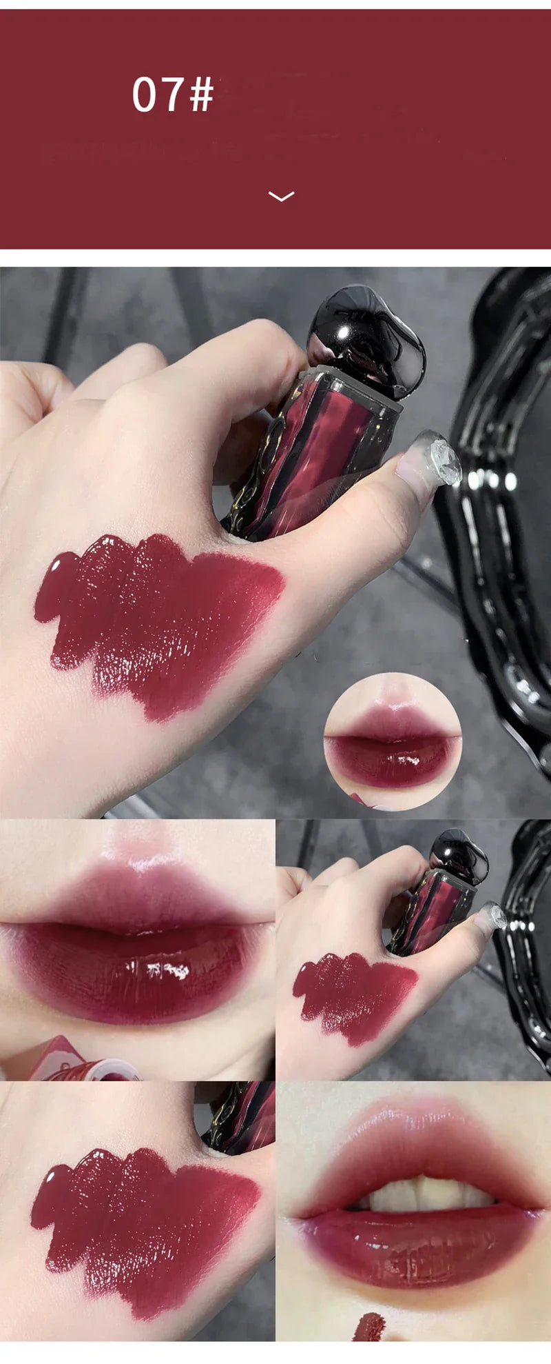 Dark Purple Lip Gloss Water Light Long Lasting Clear Moisturize Mirror Pink Peach Lip Tint Non Stick Cup Liquid Lipstick Makeup
