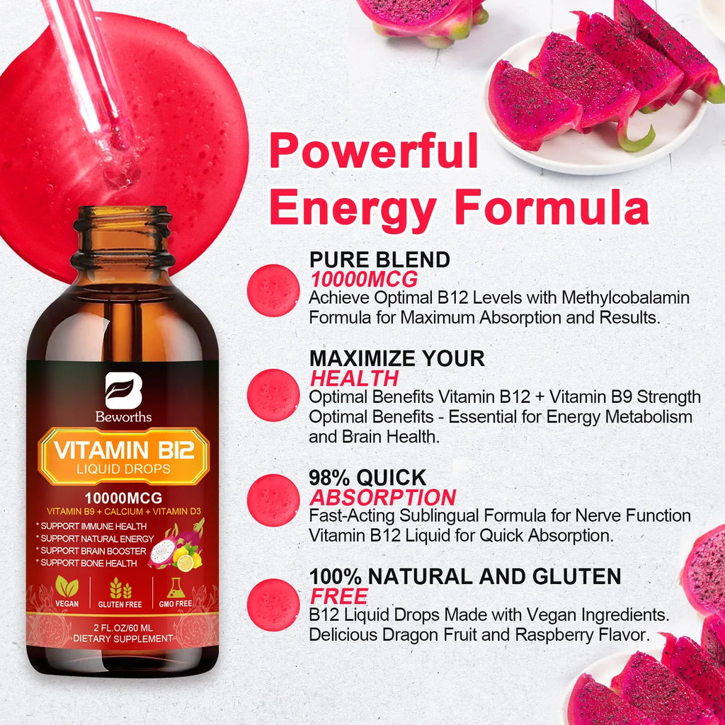 BEWORTHS Vitamin B12 and Vitamin D3 Drink Vitamin Complex Supplements Immune and Intestinal Digestive Health Brain &Heart Health Lootquake LLC