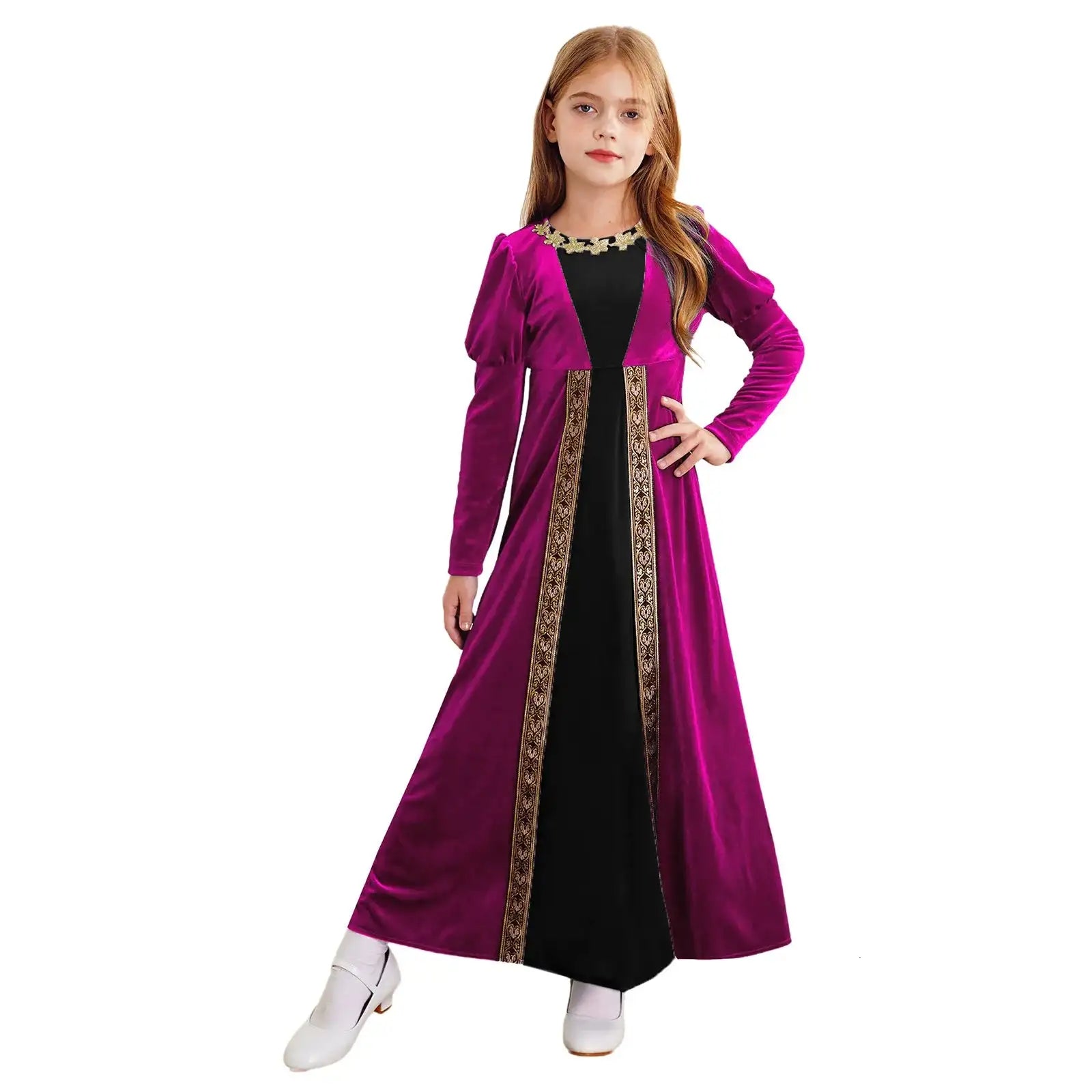 Girls Velvet Medieval Princess Dress Long Sleeve Renaissance Retro Robe Ancient Roman Long Dress for Halloween Carnival Party