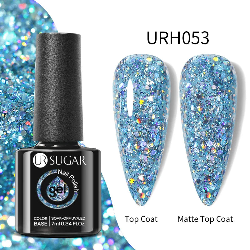 UR SUGAR Blue Color Rubber Base Gel Nail Polish Gold Glitter Base Gel Top Coat Soak Off UV LED Gel Nail Art Varnish Manicure Lootquake LLC