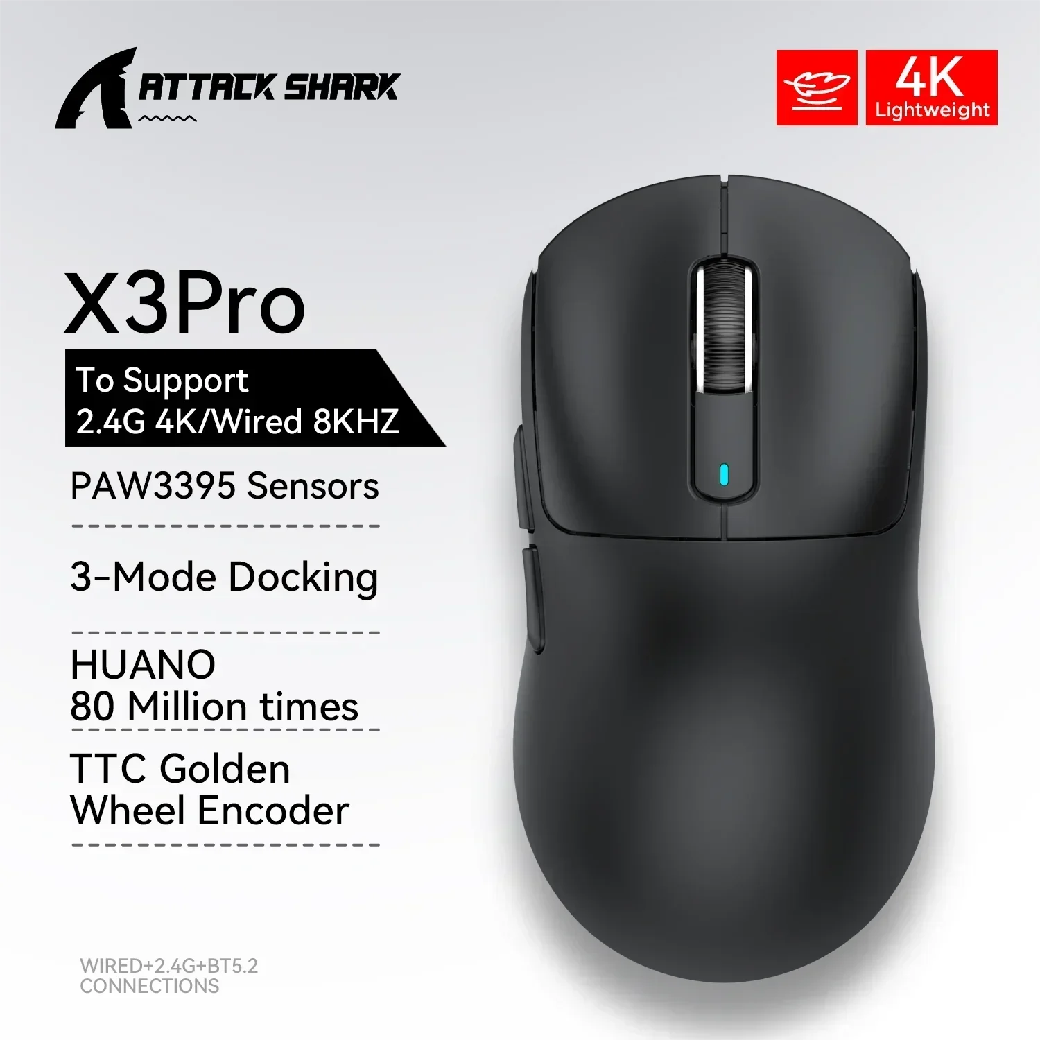 Attack Shark X3Pro Wireless  Gaming Mouse PixArt PAW3395 26000dpi Bluetooth Optical Mouse Tri-Mode Connection Macro Gaming Mouse Lootquake LLC
