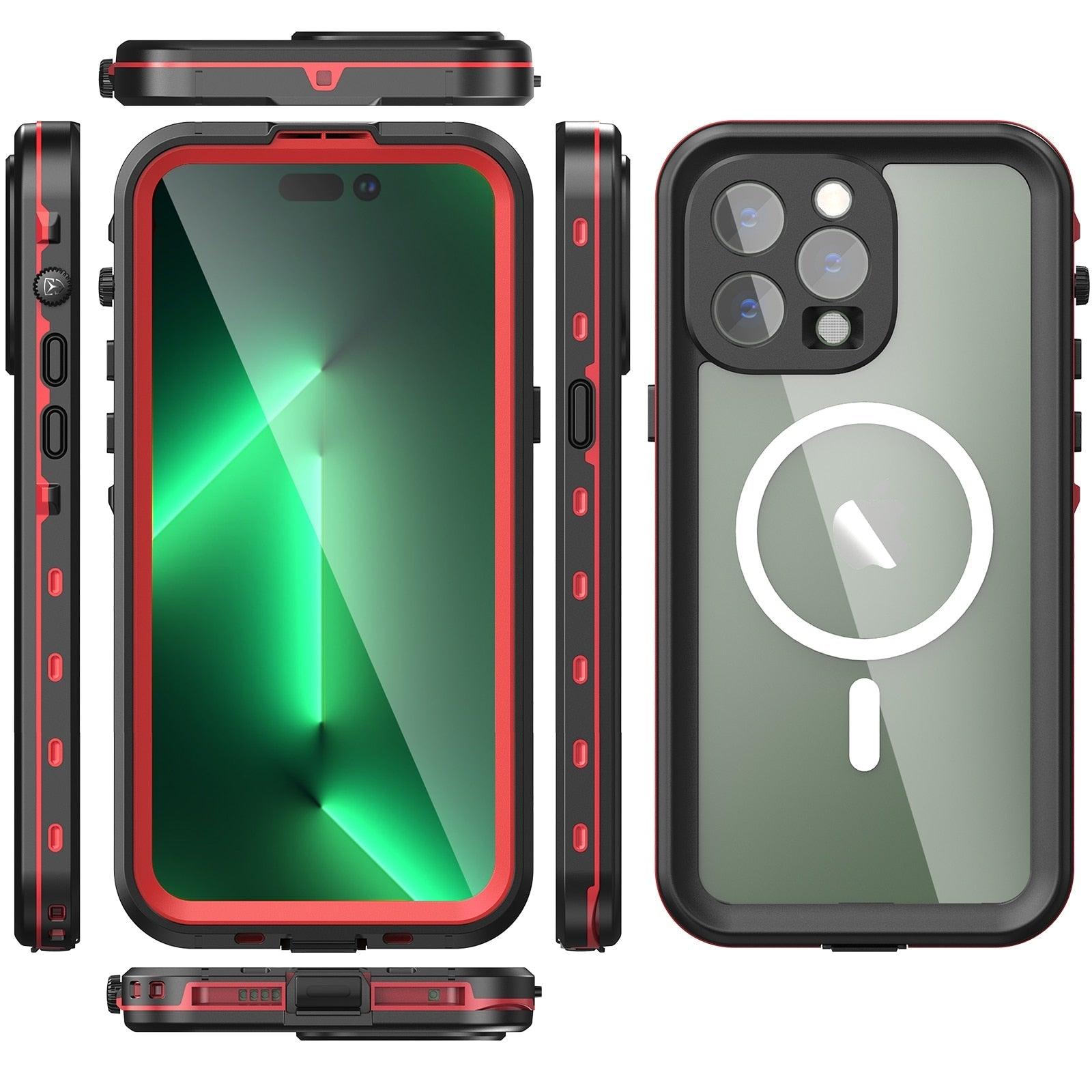 Waterproof Case For iPhone 14 Pro Max 14 Pro iPhone 13 Pro Max Protector Full Body Protective Dustproof Magnetic Phone Case Waterproof 360 Degree All-Round Protection with Built-in Screen Protector Outdoor Transparent  Shockproof Case Stevvex
