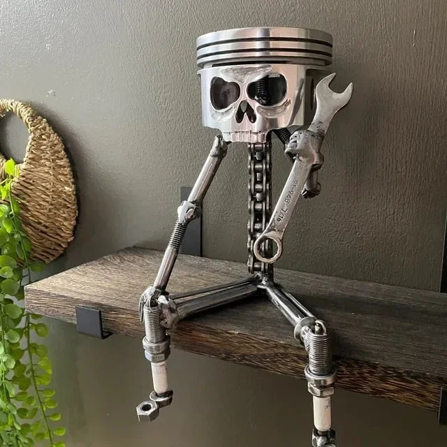Carved Piston Skull Face Sculpture Resin Skull Artwork Statue Crafts Home and Office Personalised Desktop Decoration Ornaments Lootquake LLC