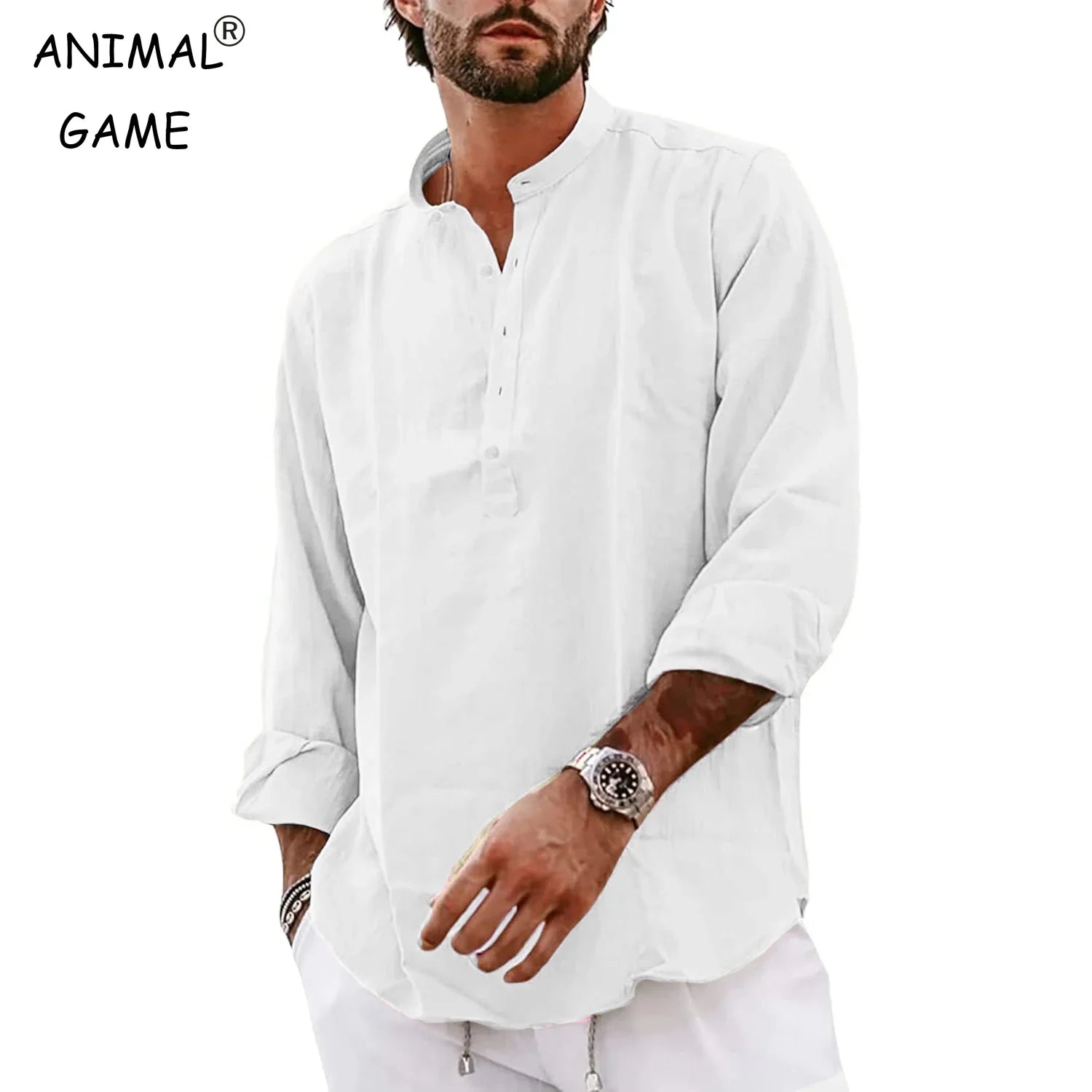 Streetwear Mens Cotton Linen Shirts Casual Lightweight Long Sleeve Henley Shirts for Men Beach Hawaiian Breathable T Shirts Lootquake LLC