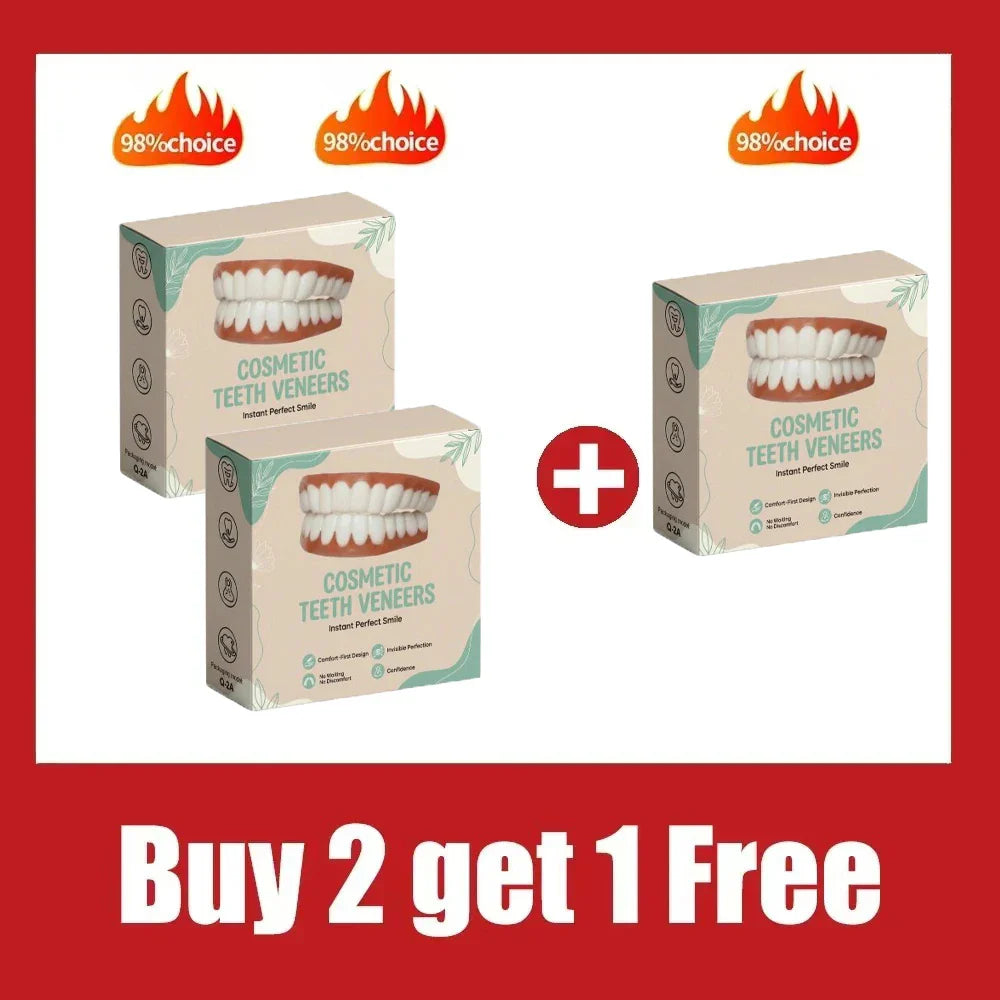 Silicone Full Dentures Natural Upper Lower False Tooth Set Portable Comfort Braces Oral Care for Men Women