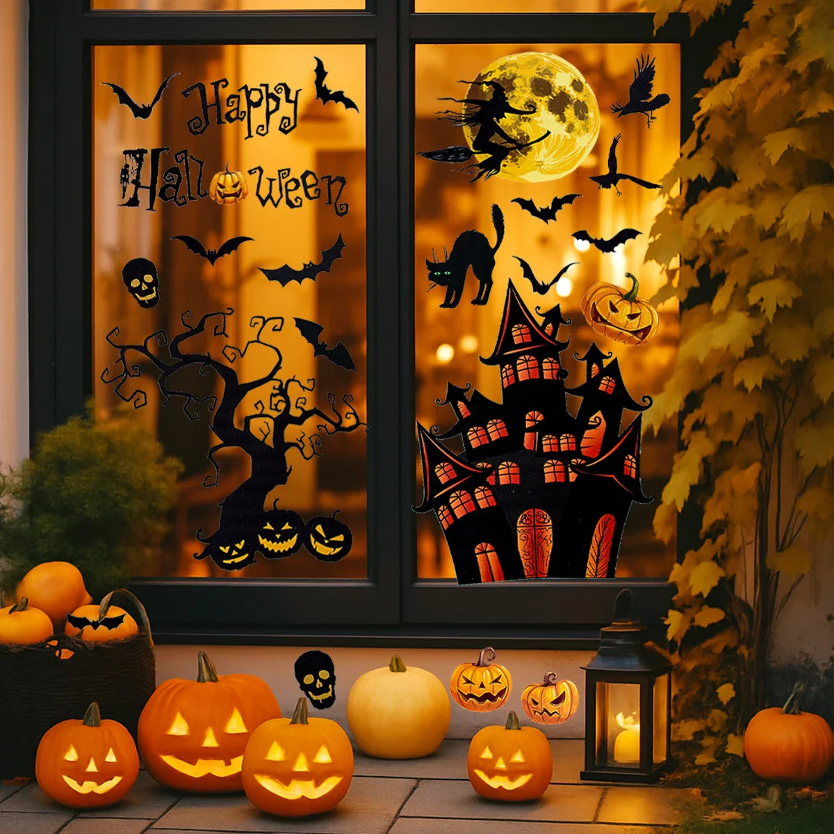 Halloween Pumpkin Window Sticker Haunted House Bat Ghost Glass Wall Sticker Room decor Trick or Treat Halloween Party supplies Lootquake LLC