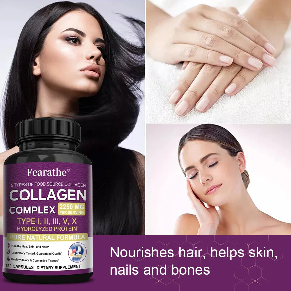 Multi-Collagen Capsules for Men and Women - Hydrolyzed Type I II III V X for Skin, Hair, Nails, Bones, Joints, Nutrition Lootquake LLC