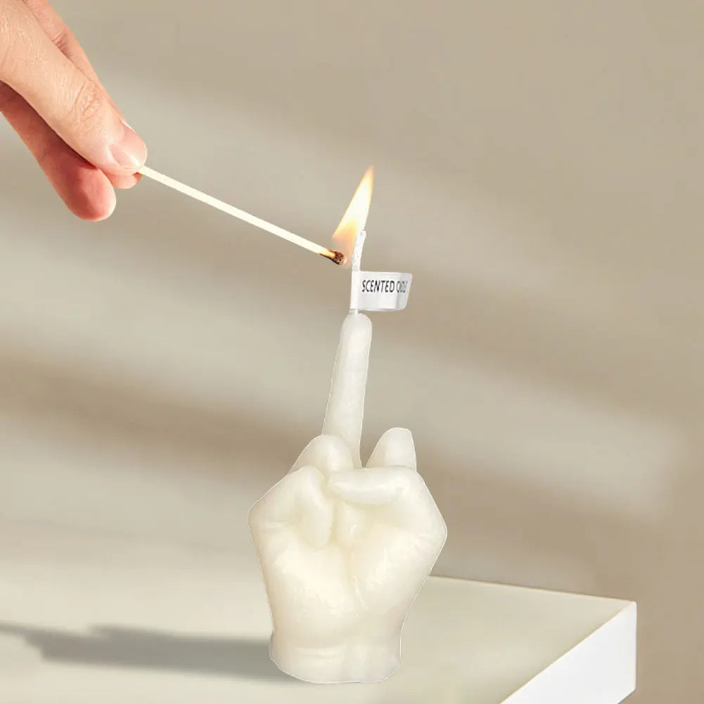 Middle Finger Shaped Model Scented Candle Funny Candle Statues Desk Decoration Hand Gesture Candle for Home Bedroom Supplies