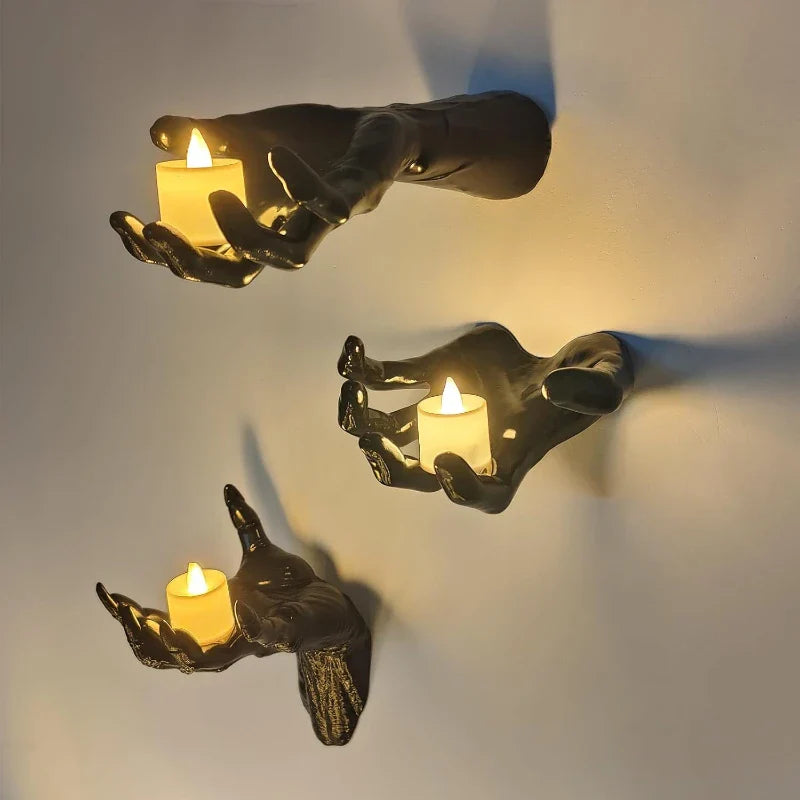 Halloween Decorations 3 Pack Wall Mounted Lighted Candles Creepy Reaching Hands Life Size Gothic Horror Decor Candelabras