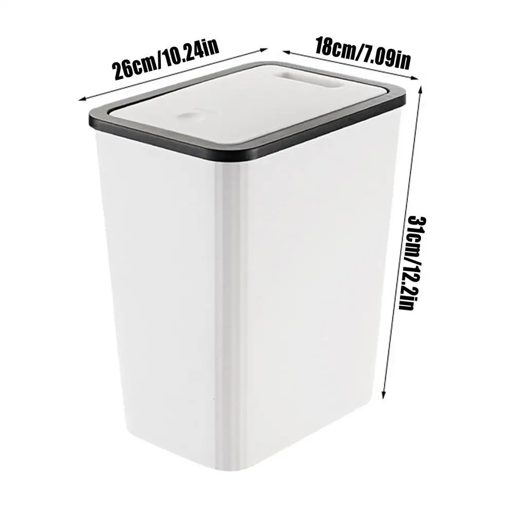 Trash Bin With Lid Rubbish Dustbin Recycling Bin With Press Top Slim Modern 13L For Indoor Bathroom Kitchen Bedroom Living Room